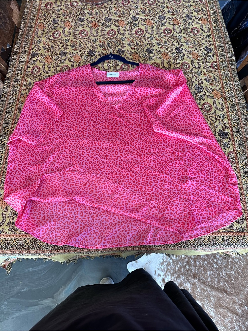 Adrienne Hot Pink Leopard Print V-Neck Blouse